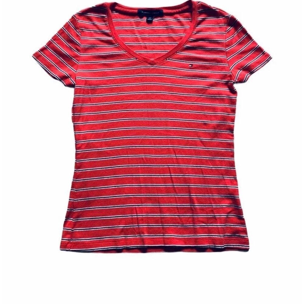 Tommy-hilfiger Women's Red and White T-shirt